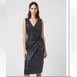 Allsaints Allegra Wrap Shimmer Sleeveless Dress